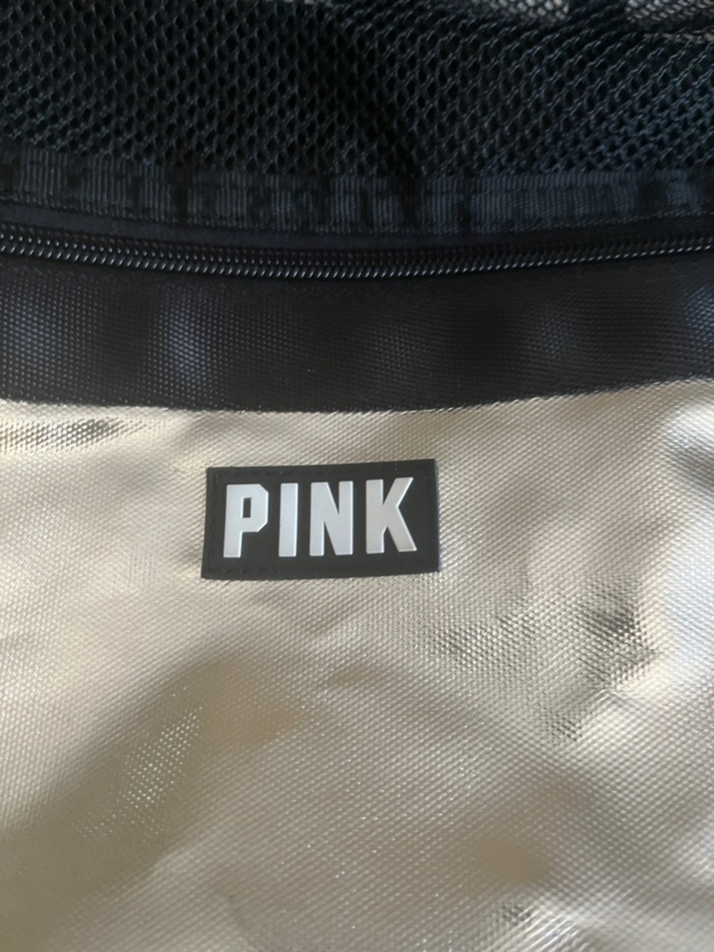 PINK Victoria's Secret Black Mesh and Silver Drawstring Bag - Picture 5 of 5
